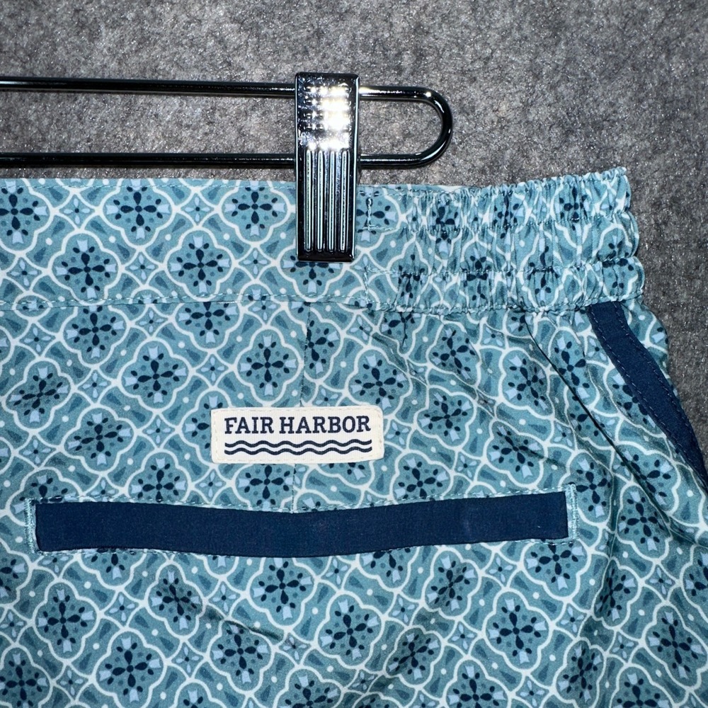 Fair Harbor Swim Trunks Mens M Blue Geometric Tile Print The Anchor 7" Inseam